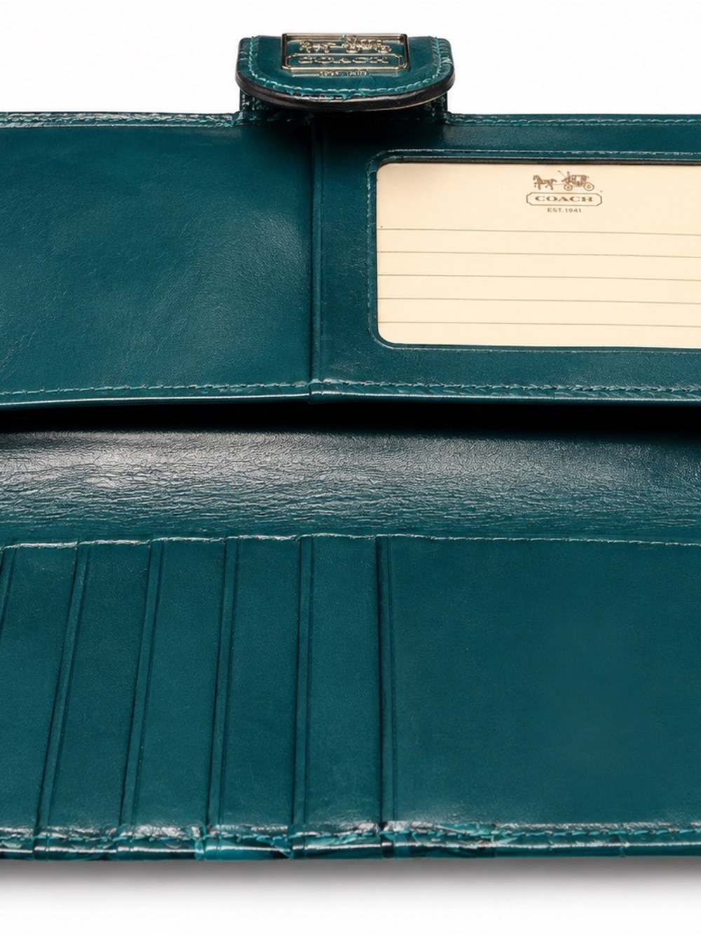 Coach Teal Croc-Embossed Leather Continental Wallet with Gold Tone Logo - Picture 4 of 11